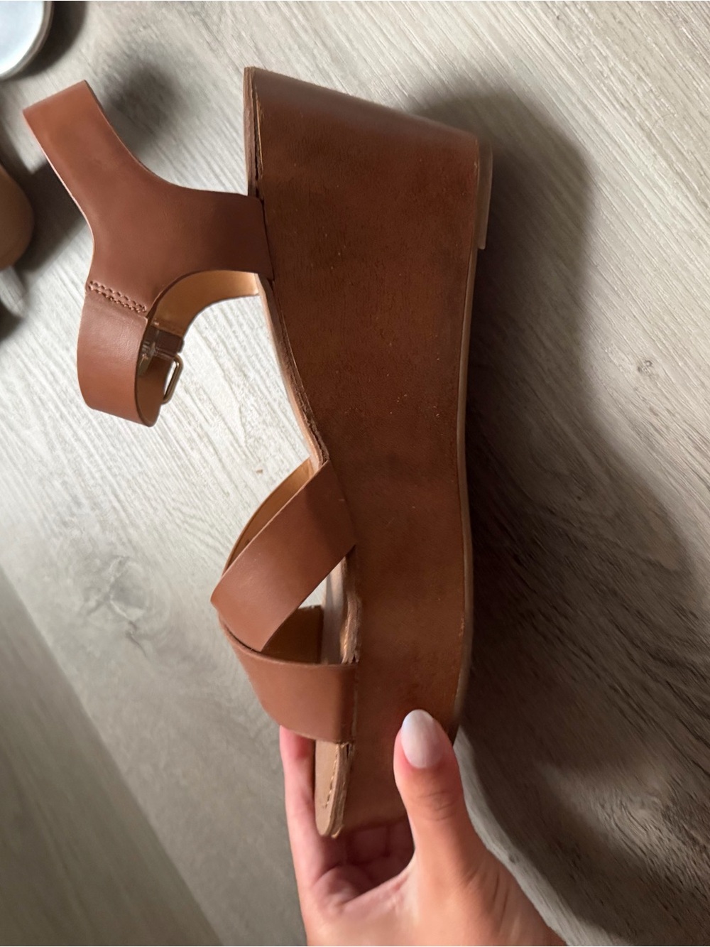 Tommy Hilfiger Brown Leather Platform Sandal with Buckle Strap - Picture 3 of 5